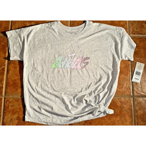 Adidas Gray Big Girl Graphic T-shirt With Side Knot Bow Size M 10/12